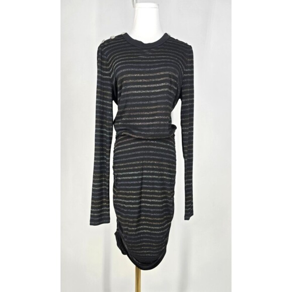 VERONICA BEARD‎ Marcy Ruched Mini Dress Metallic Stripes Black Medium